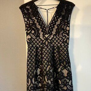 Free People Black Lace Minidress with Nude Underlay and Miniskirt